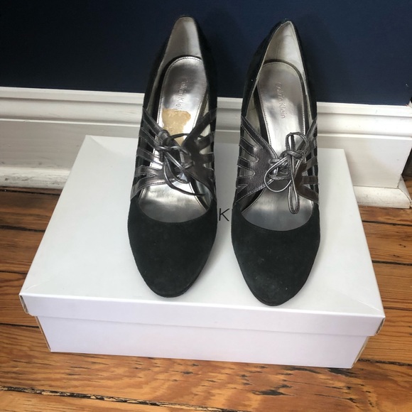 Calvin Klein black and silver heels with tie bow - Picture 2 of 3